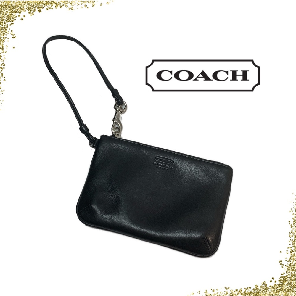 Coach Zip Wrist Strap Black Leather Wristlet